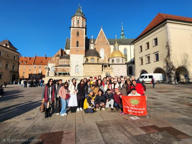 Super Travels tour group at Wawel Cathedral, Kraków, Poland